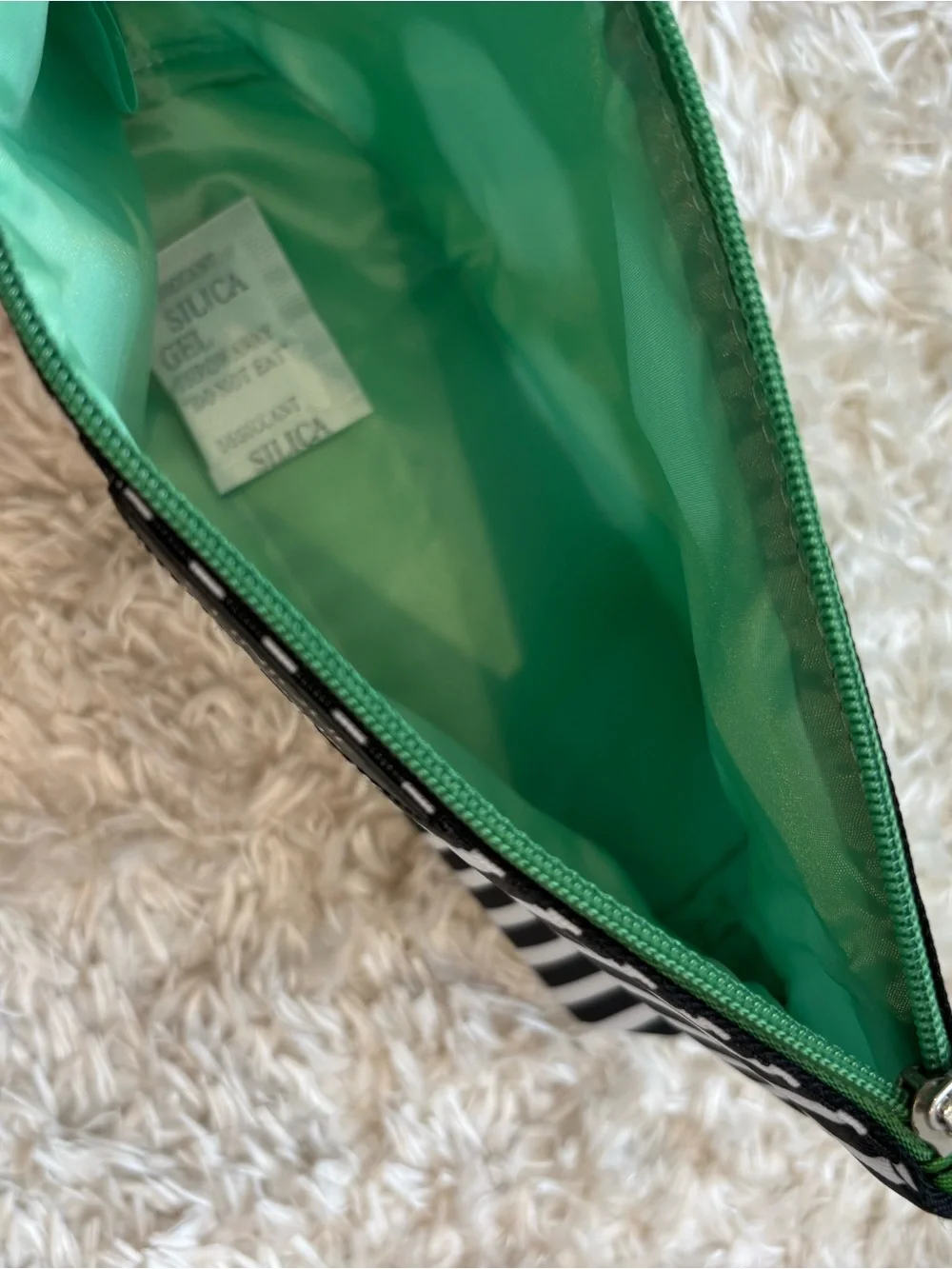kate spade Black and White Striped Green Polka Dot Pattern Cosmetic Pouch Makeup